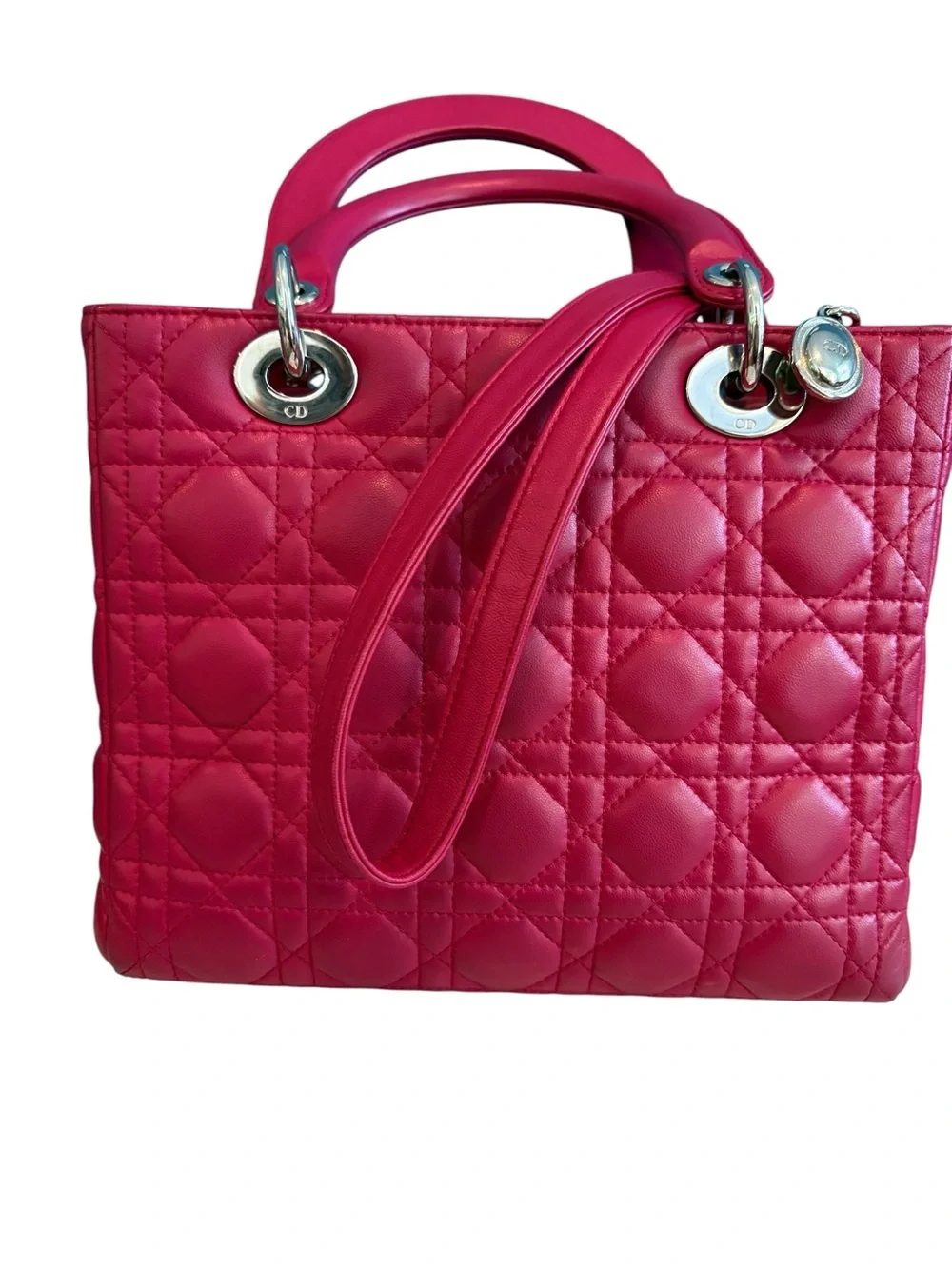 Dior Hot Pink Quilted Lady Dior Top-Handle Satchel